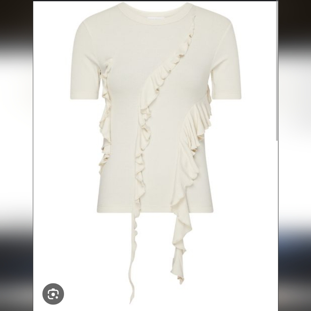 Acne Studios Cream Ribbed Ruffle Top - Picture 2 of 6